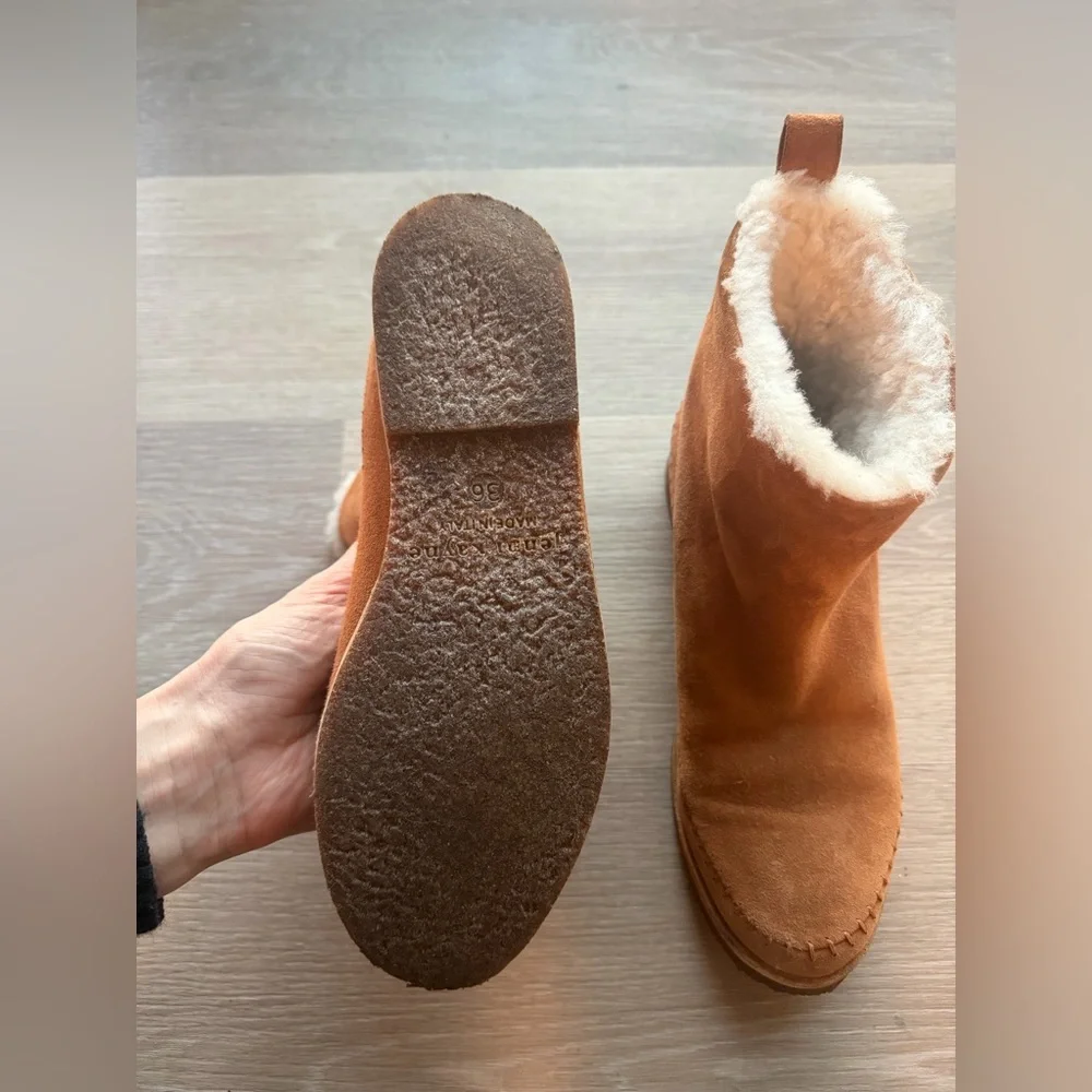 Jenni Kayne Suede Moc Shearling Lined Slip On Ankle Snow Boots Tan Size 36
